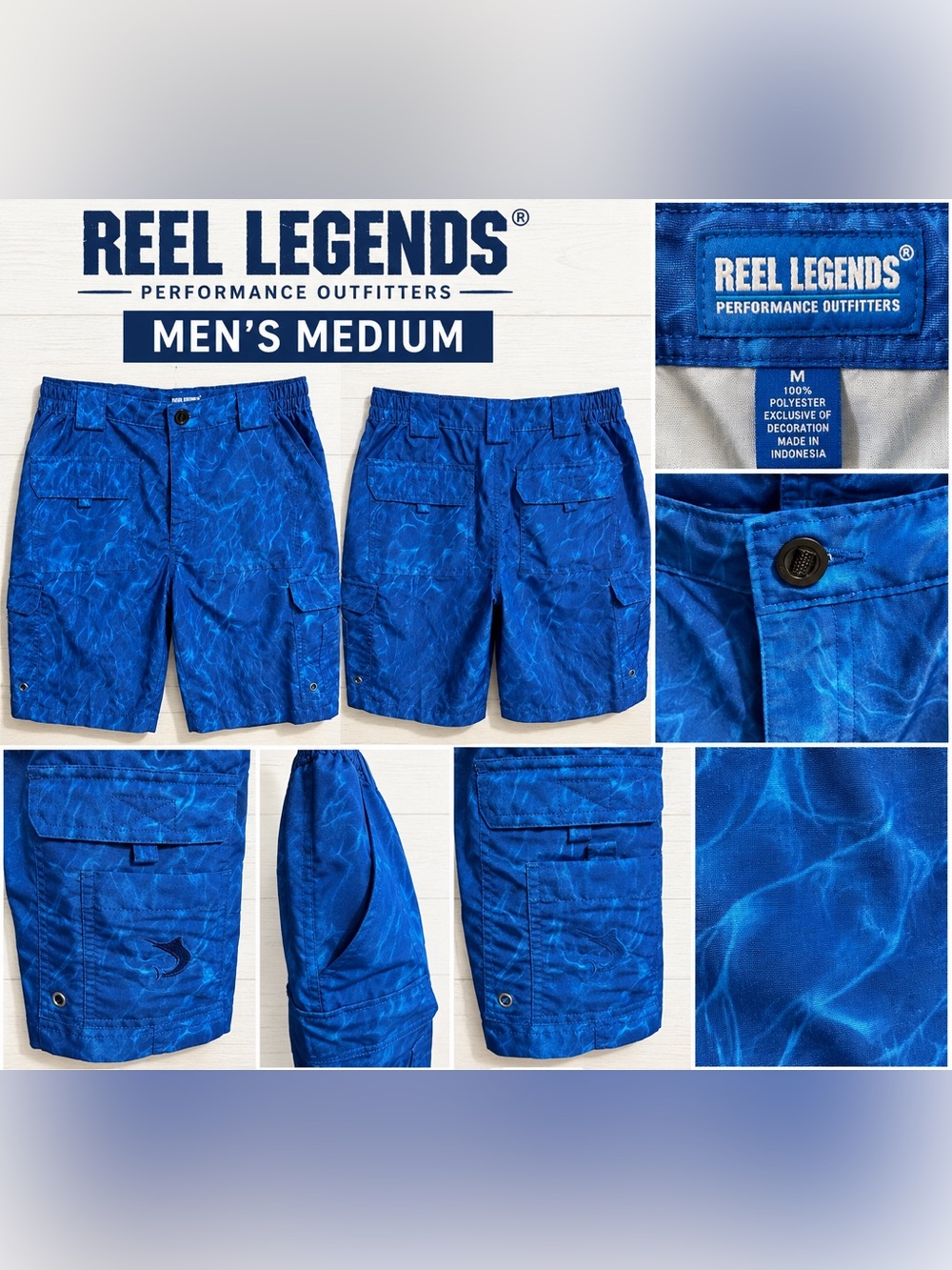 Reel Legends Men's Electric Blue Performance Cargo Shorts